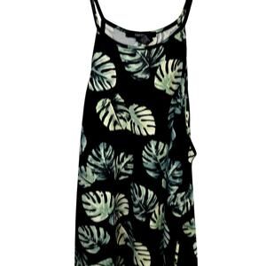 FOREVER 21 Medium Black Green Leaves Women's Sleeveless Sun Dress Miss Size 8 10